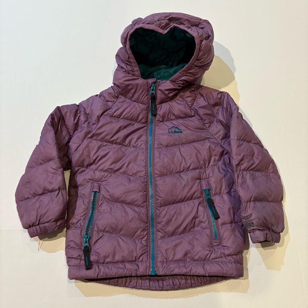 L.L. Bean Kids Puffer Jacket in Dusty Purple with Teal Accents
